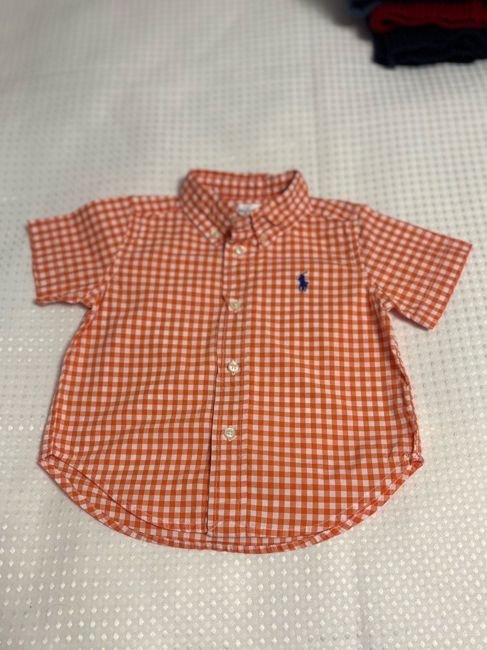 adidas Orange Gingham Short-Sleeve Button-Down Shirt - baby 12 months